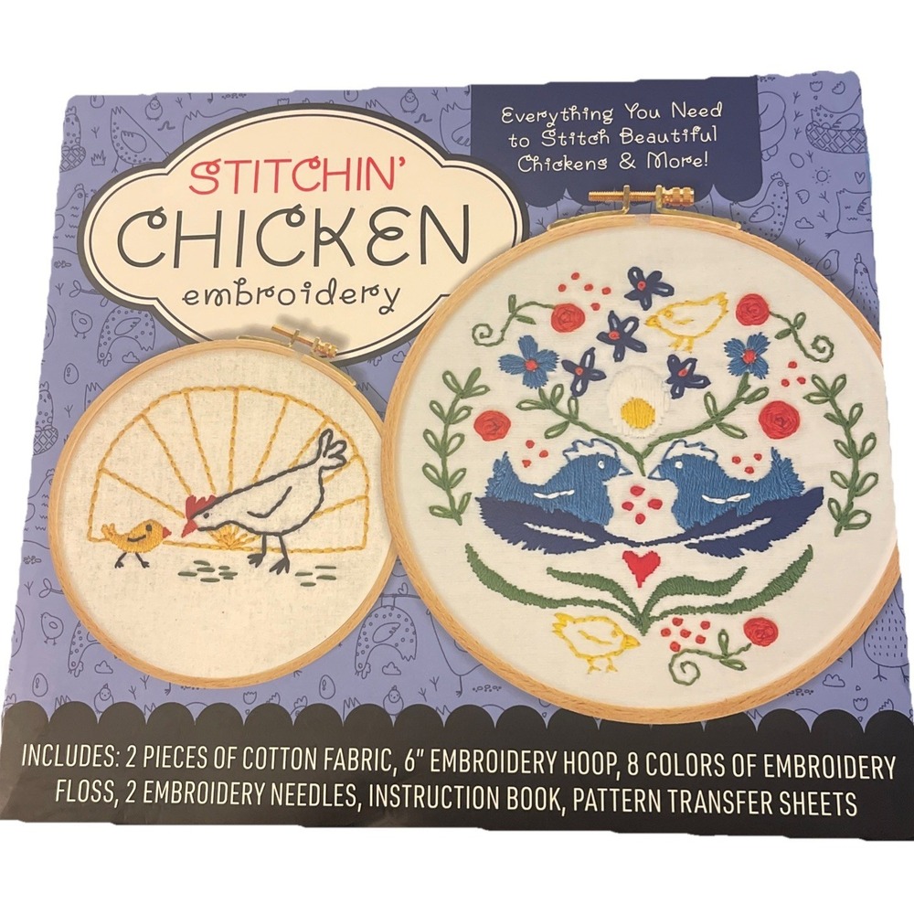 Stitchin' Chicken Embroidery Kit Folk Art Craft Hobby Gift DIY‎ Decor Hen Birds